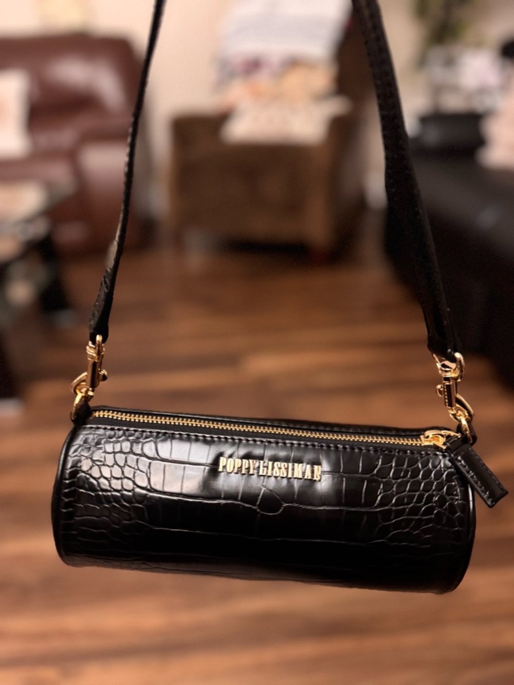 Poppy Lissiman Mini Shoulder Bag – Black Croc Embossed